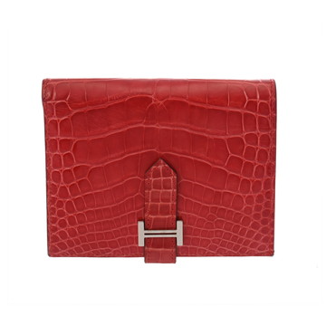 エルメス ベアン コンパクト ルージュクー アリゲーターリセ ユニセックス 財布 【中古】【purse】