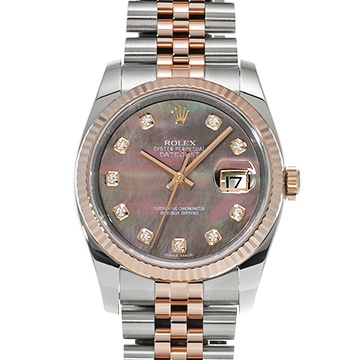 ロレックス デイトジャスト 116231NG ブラックシェル/ダイヤモンド メンズ 時計 【中古】【wristwatch】