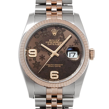 ロレックス デイトジャスト 36 116231 チョコレートフラワー/ダイヤモンド メンズ 時計 【中古】【wristwatch】