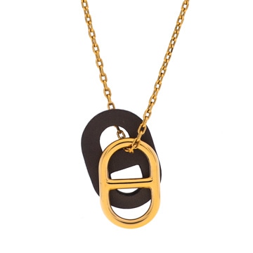 エルメス ネックレス オーマイヨン PM ブラック/ゴールド金具 ヴォースイフト/GP レディース ジュエリー 【中古】【jewelry】