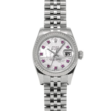 ロレックス デイトジャスト 179174NGR ホワイトシェル/ルビー レディース 時計 【中古】【wristwatch】