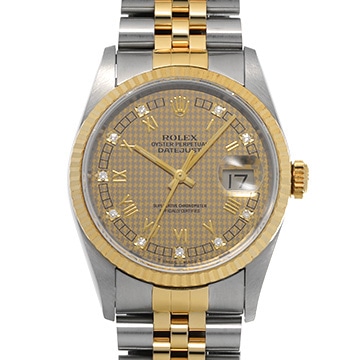 ロレックス デイトジャスト 16233G シャンパンハウンズトゥース/ダイヤモンド メンズ 時計 【中古】【wristwatch】