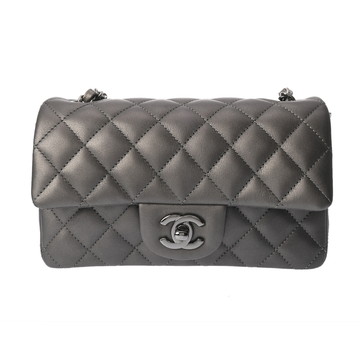 シャネル ミニ クラシック ハンドバッグ 20cm メタリックグレー系 A69900 ラムスキン レディース バッグ 【中古】【bag】
