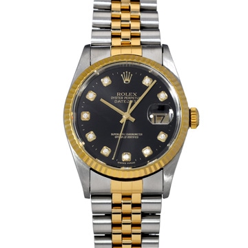 ロレックス デイトジャスト 16233G ブラック/ダイヤモンド メンズ 時計 【中古】【wristwatch】