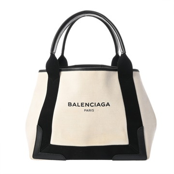 バレンシアガ ネイビーカバスS ホワイト/ブラック 339933.1081.Z.535269 キャンバス/レザー レディース バッグ 【中古】【bag】