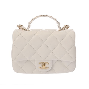 シャネル マトラッセ トップハンドル フラップバッグ ホワイト AS5367 シャイニーラムスキン レディース バッグ 【中古】【bag】