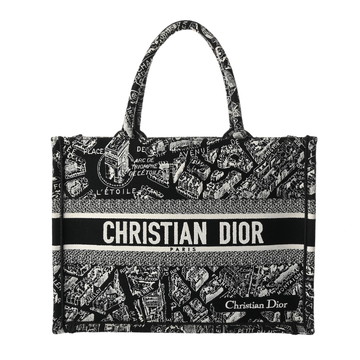 ディオール BOOK TOTEバッグ ミディアム ブランドゥパリ ホワイト/ブラック M1296ZOMP_M461 エンブロイダリーキャンバス レディース バッグ 【中古】【bag】