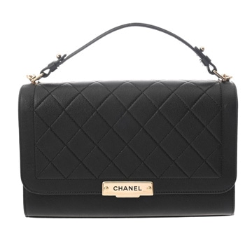 シャネル ラージ フラップバッグ クリックラベル ブラック A93703 カーフスキン レディース バッグ 【中古】【bag】