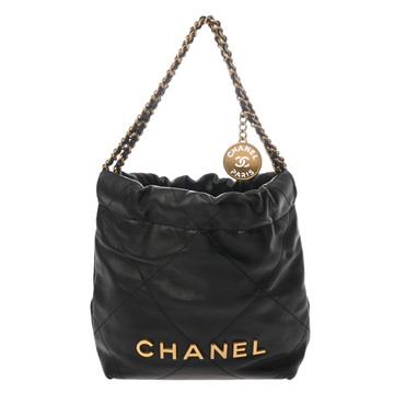 シャネル ミニ ハンドバッグ CHANEL22 ブラック AS3980 シャイニーカーフスキン レディース バッグ 【中古】【bag】