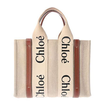 クロエ WOODY スモールトートバッグ ベージュ/ブラウン CHC22AS397I2690U キャンバス/カーフ レディース バッグ 【中古】【bag】