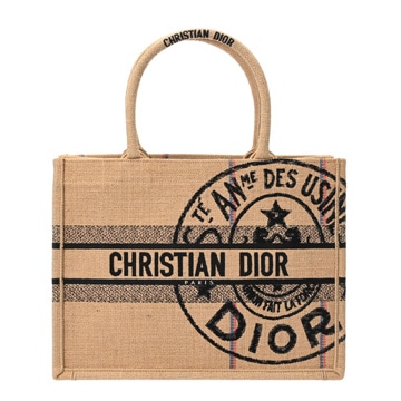 ディオール BOOK TOTEバッグ ミディアム ベージュ/ブラック M1296ZRUW ラフィア レディース バッグ 【中古】【bag】