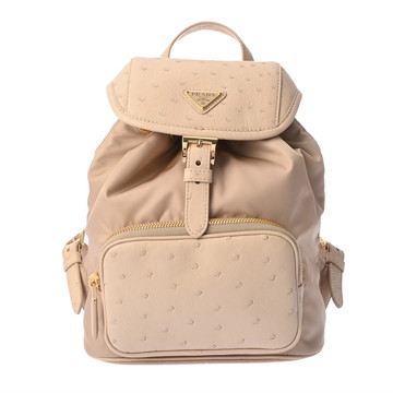 プラダ バックパック Re-Nylon ベージュ 1BZ074 オーストリッチ/ナイロン レディース バッグ 【中古】【bag】
