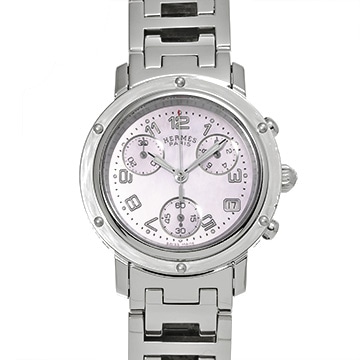 エルメス クリッパー クロノグラフ CL1.310 ピンクシェル レディース 時計 【中古】【wristwatch】