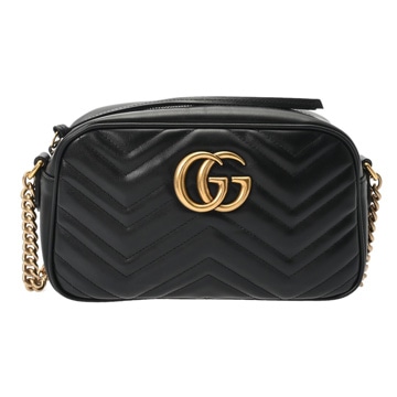 グッチ GGマーモント スモールショルダーバッグ ブラック 447632 シェブロン キルティング レザー  レディース バッグ 【中古】【bag】