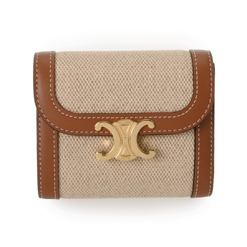 セリーヌ スモールウォレット  タン 10D782DB2.02NT トリオンフキャンバス/カーフ レディース 財布 【中古】【purse】