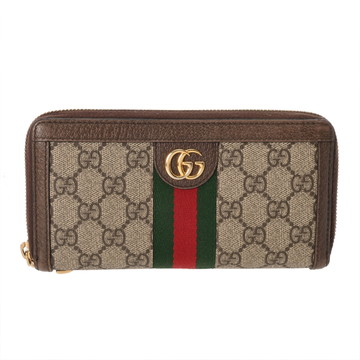 グッチ GGスプリーム GGジップアラウンドウォレット オフィディア ベージュ/エボニー/ブラウン 523154･525040 GGスプリームキャンバス/レザー ユニセックス 財布 【中古】【purse】