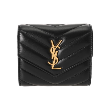 サンローラン カサンドラ/マトラッセ マルチフォールド ウォレット ブラック MRT692061.0425 ラムスキン レディース 財布 【中古】【purse】