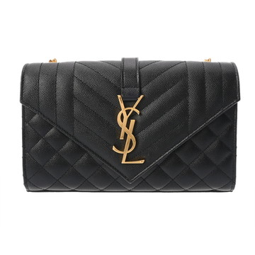 サンローラン エンヴェロップ スモール チェーンショルダー ブラック ARS600195.0719 グレインドプードルキルティングレザー レディース バッグ 【中古】【bag】