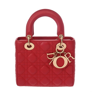 ディオール カナージュ LADY DIOR スモール レッド M05380CAL ラムスキン レディース バッグ 【中古】【bag】