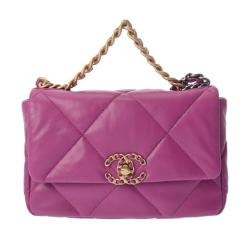 シャネル CHANEL19 ハンドバッグ  パープル/ゴールド/シルバー金具 AS1160 シャイニーラムスキン レディース バッグ 【中古】【bag】