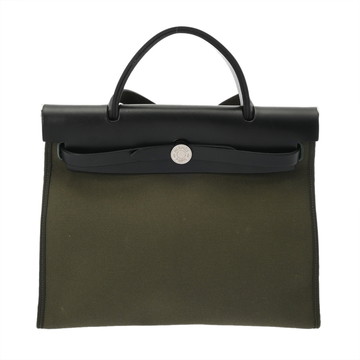 エルメス エールバッグ ジップ PM カーキ/ブラック トワルオフィシエ/ヴァッシュハンター レディース バッグ 【中古】【bag】