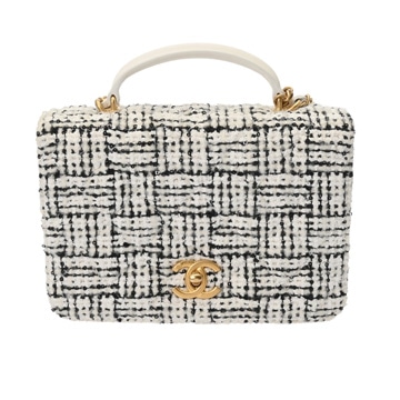 シャネル トップハンドル ミニ フラップバッグ  ホワイト/ブラック AS4284 ツイード/ラムスキン レディース バッグ 【中古】【bag】