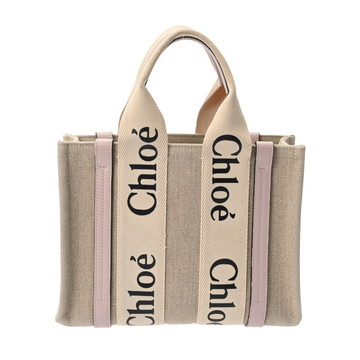 クロエ WOODY スモールトートバッグ セメント/ピンク CHC22AS397I266J5 リネンキャンバス/カーフ レディース バッグ 【中古】【bag】