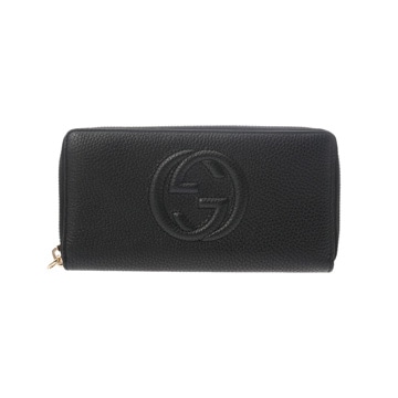 グッチ インターロッキングG ラウンドファスナー ブラック 598187 1147 レザー レディース 財布 【中古】【purse】