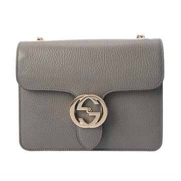グッチ インターロッキングG チェーンショルダー グレー 510304 203998 レザー レディース バッグ 【中古】【bag】