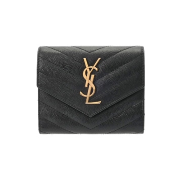 サンローラン コンパクト スリーフォールドウォレット ブラック BRS403943.0521 モノグラムキルティングレザー レディース 財布 【中古】【purse】