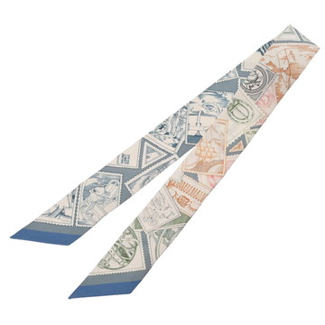 エルメス ツイリー LE PHILATELISTE DU FAUBOURG ホワイト/ブルーグレー系/マルチカラー シルク100％ レディース 【未使用】【other】