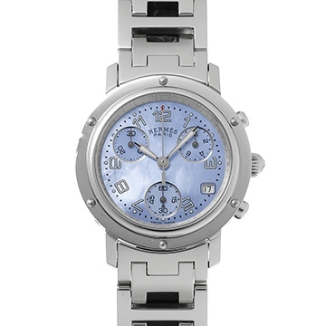 エルメス クリッパー クロノグラフ CL1.310 ブルーシェル レディース 時計 【中古】【wristwatch】
