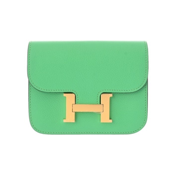 エルメス コンスタンス スリム ヴェルソ ヴェールコミック/ブルータラサ エバーカラー レディース 財布 【中古】【purse】