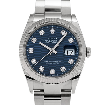 ロレックス デイトジャスト 36 126234G ブライトブルー フルーテッドモチーフ/ダイヤモンド メンズ 時計 【中古】【wristwatch】