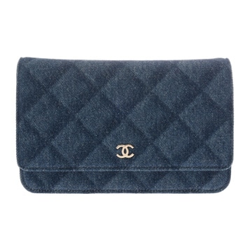 シャネル マトラッセ クラシック チェーンウォレット ブルー AP0250 デニム レディース バッグ 【中古】【bag】