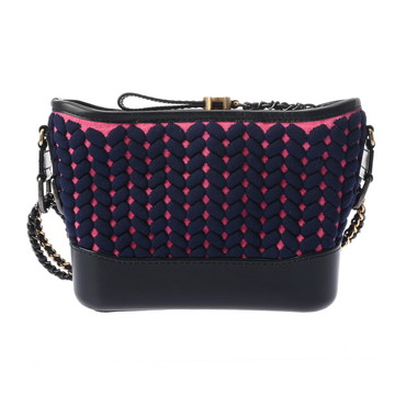 シャネル ガブリエル ドゥ シャネル スモール ホーボーバッグ ネイビー/ピンク A91810 ニットファブリック レディース バッグ 【中古】【bag】