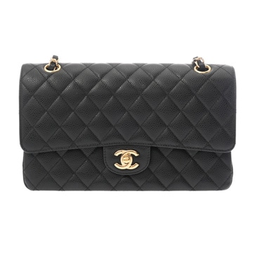 シャネル マトラッセ Wフラップ Wチェーンショルダー 25cm ブラック A01112 キャビアスキン レディース バッグ 【中古】【bag】