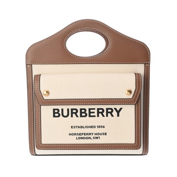 バーバリー ミニ ポケットバッグ ナチュラル/モルトブラウン 80393611 キャンバス/レザー レディース バッグ 【中古】【bag】