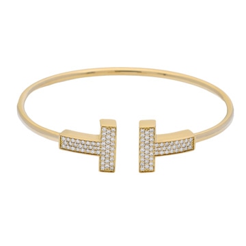 ティファニー Tワイヤー ワイド バングル #L ゴールド K18イエローゴールド YG レディース ジュエリー 【中古】【jewelry】
