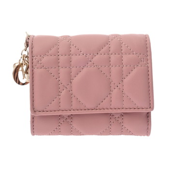 ディオール カナージュ LADY DIOR ロータスウォレット カナージュ アンティークピンク S01810NMJ_M77P レザー レディース 財布 【中古】【purse】