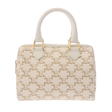 セリーヌ スモール ボストン ホワイト 197582 トリオンフ キャンバス/カーフ レディース バッグ 【中古】【bag】