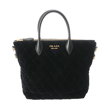 プラダ 2WAY ブラック 1BA073 ベロア/レザー レディース バッグ 【中古】【bag】