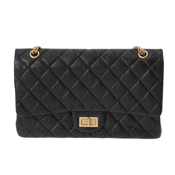 シャネル 2.55 2.55 WフラップWチェーンショルダー 30 ブラック A37587 エイジドカーフスキン レディース バッグ 【中古】【bag】