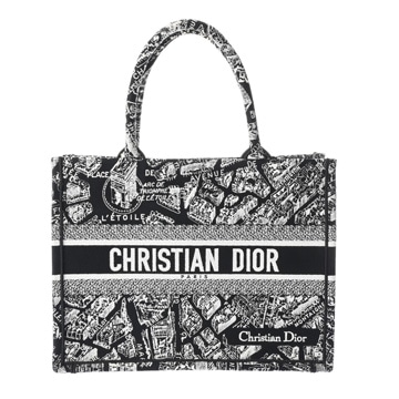 ディオール BOOK TOTEバッグ ミディアム ブランドゥパリ ホワイト/ブラック M1296ZOMP_M461 エンブロイダリーキャンバス レディース バッグ 【中古】【bag】