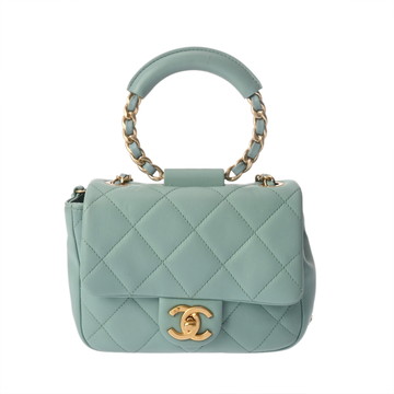 シャネル マトラッセ トップハンドルスモールフラップバッグ ブルー A93749 ラムスキン レディース バッグ 【中古】【bag】