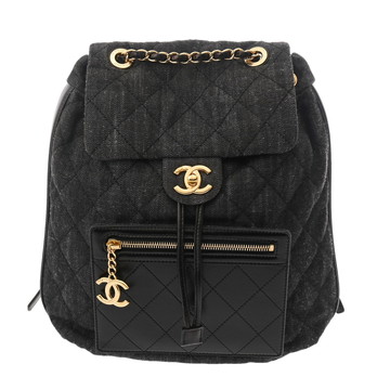 シャネル マトラッセ バッグパック  ブラック デニム/カーフスキン レディース バッグ 【中古】【bag】