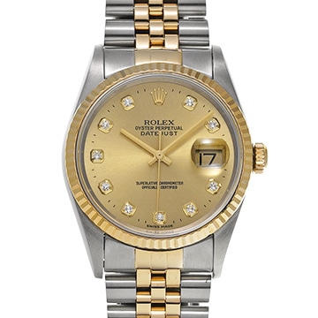 ロレックス デイトジャスト 16233G シャンパン/ダイヤモンド メンズ 時計 【中古】【wristwatch】