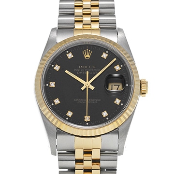 ロレックス デイトジャスト 16233G ブラック/ダイヤモンド メンズ 時計 【中古】【wristwatch】