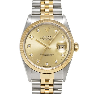 ロレックス デイトジャスト 16233G シャンパン/ダイヤモンド メンズ 時計 【中古】【wristwatch】