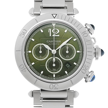 カルティエ パシャ ドゥ カルティエ クロノグラフ 41mm WSPA0046 グリーン メンズ 時計 【中古】【wristwatch】